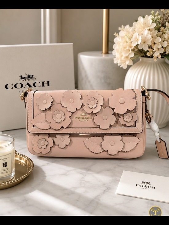 Coach Handbags - Coach Blush Pink Floral Appliqué Leather Shoulder Bag